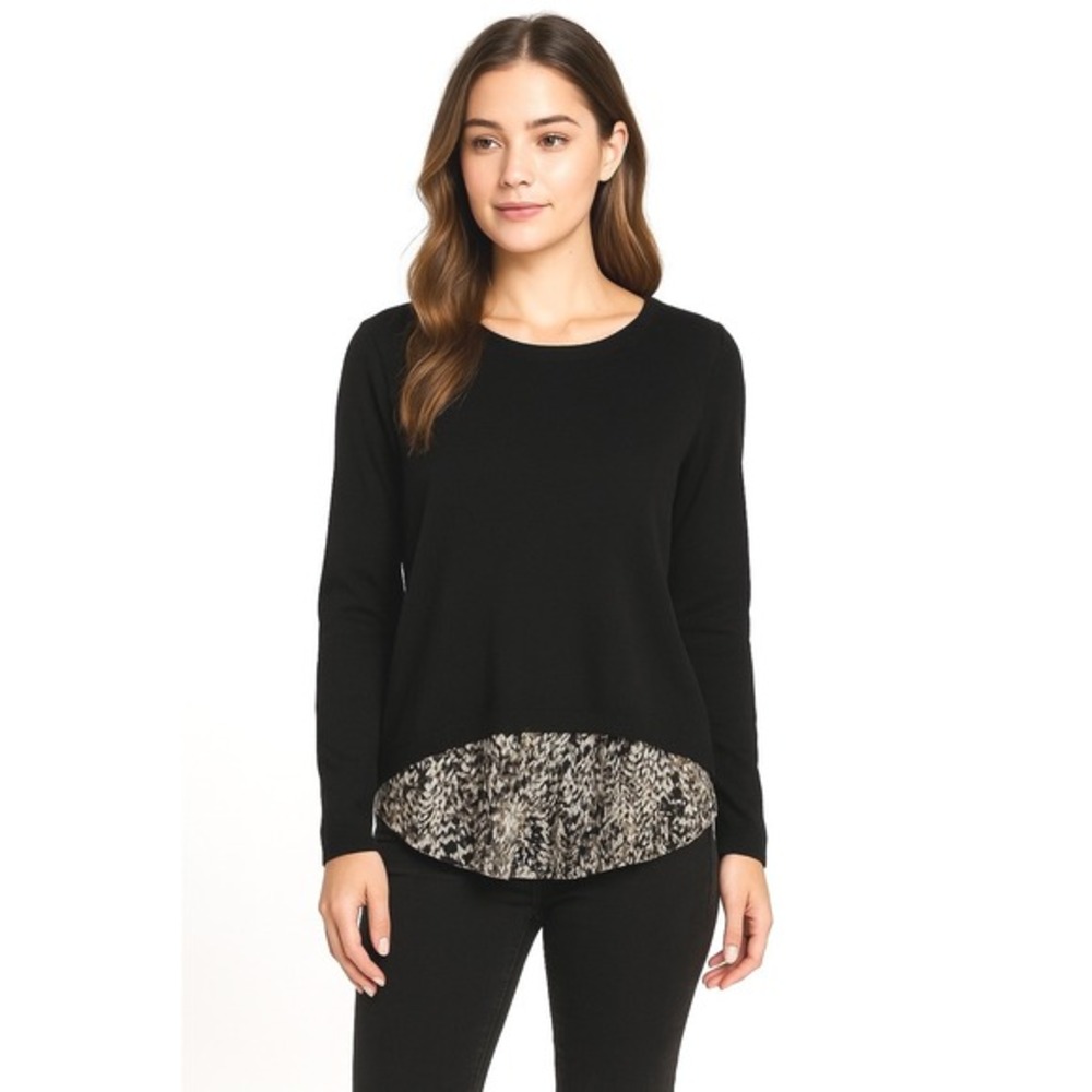 VERVE blues Black Long Sleeve Layered Look Print‎ Hem Sweater S Lagenlook 75-28